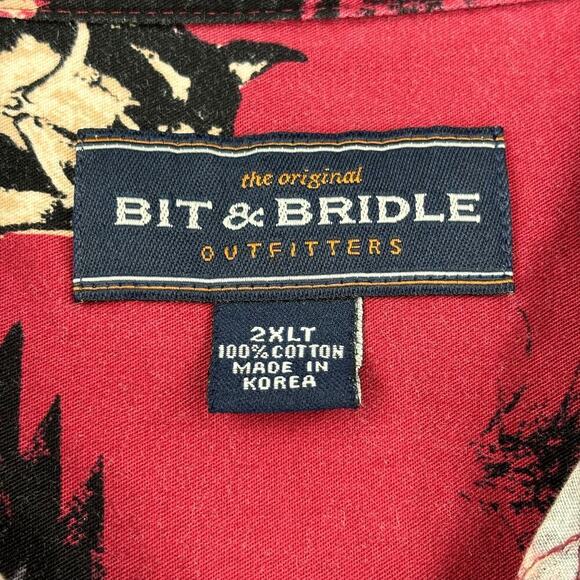 Bit & Bridle Button Down Shirt Men's 2XLT Red Black Horse Print Western Cowboy - Picture 3 of 9